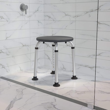 Flash Furniture 9-1/2" L, Polyurethane, Aluminum, Gray Bath & Shower Stool DC-HY3400L-GRY-GG